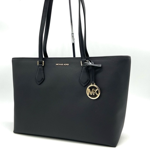 Michael Kors Bag Large Sheila Mf Tote Bag Black/Gold - Picture 1 of 11